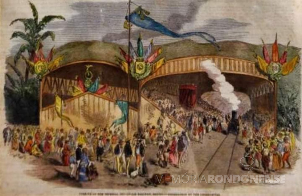|| Palco da solenidade de inauguração da 1ª linha férrea no Brasil.
Imagem: Acervo Brazil Imperial/Facebook - artista da ilustração: desconhecido - FOTO 3 -