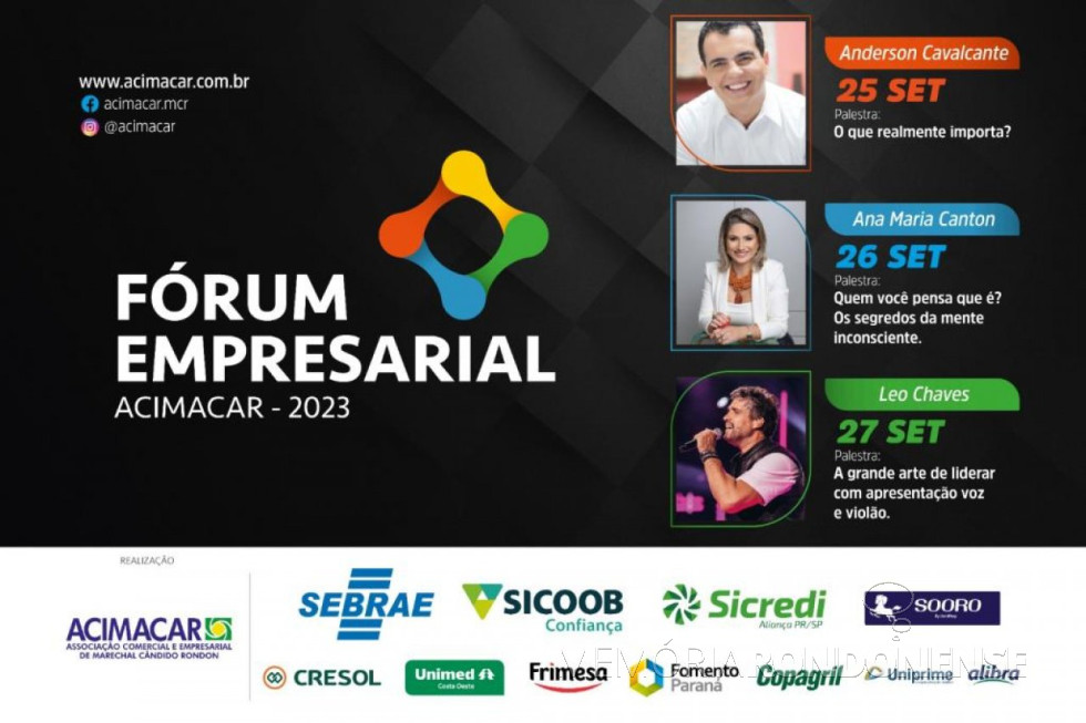 || Banner alusivo ao Fórum Empresarial 2023 da Acimacar lançado em maio de 2023.
Imagem: Acervo da entidade classista - FOTO 14 -