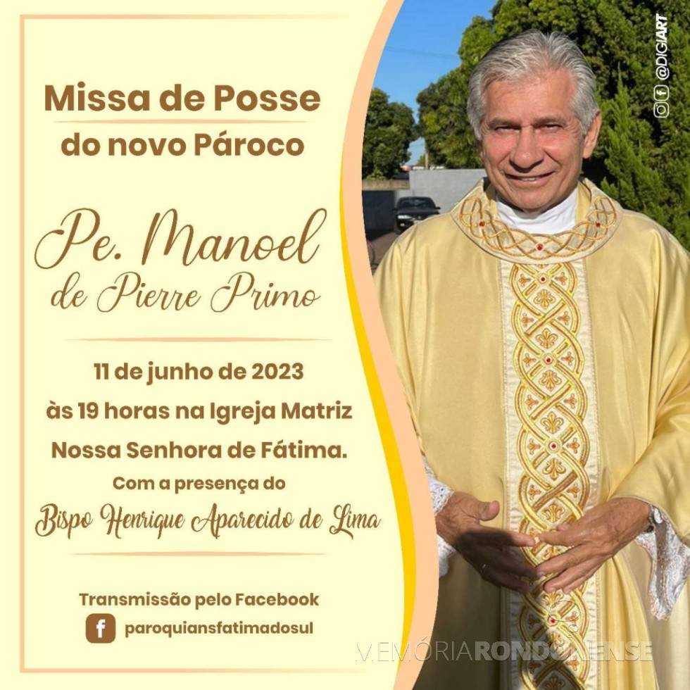 || Padre Pierri que assumiu a Paróquia de Fátima do Sul (MS), em junho de 2023.
Imagem: Acervo da Paróquia citada - FOTO 22 -