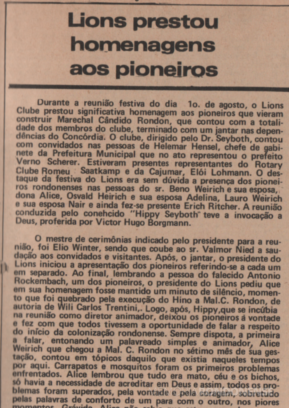 || 1ª parte da reportagem do extinto jornal rondonense