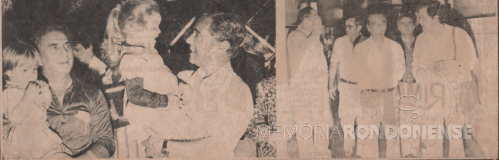 ||Túlio Vargas e Ney Braga  com as filhas do médico Dietrich Rupprecht Seyboth, filho do dr. Friedrich Rupprecht Seyboth (foto à esquerda).  À direita, Ney Braga visitando as instalações do Hospital e Maternidade Filadélfia, em companhia do médico Dietrich Rupprecht Seyboth (à direita), e  dr. Friedrich Rupprecht Seyboth, à esquerda.
Ao fundo, Verno Scherer (de óculos), prefeito municipal de Marechal Cândido Rondon, e Túlio Vargas.
Imagem: Acervo Projeto Memória Rondonense/Família Ariovaldo Luiz Bier - FOTO 12 -