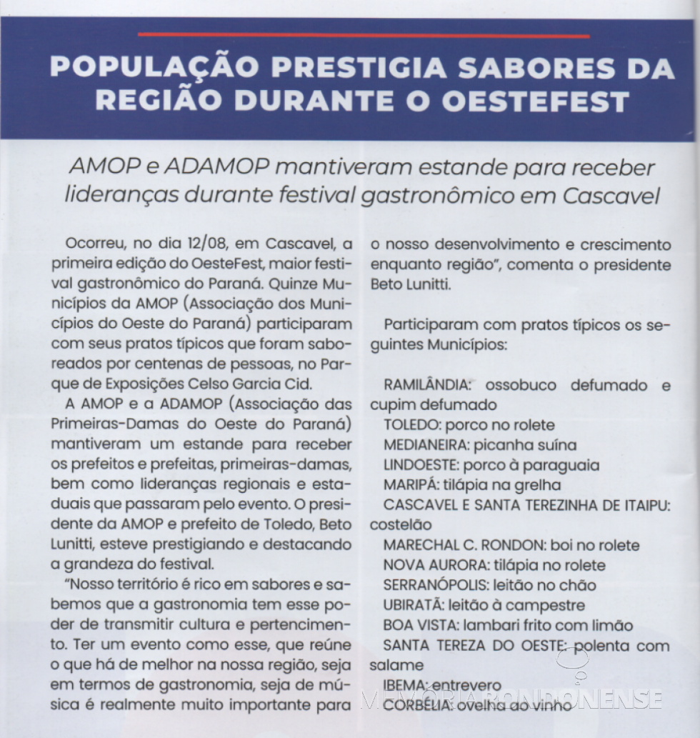 || Recorte informativo sobre a OesteFest que aconteceu em agosto de 2023, na cidade de Cascavel (PR).
Imagem: Acervo Revista Amop - FOTO 10 - 