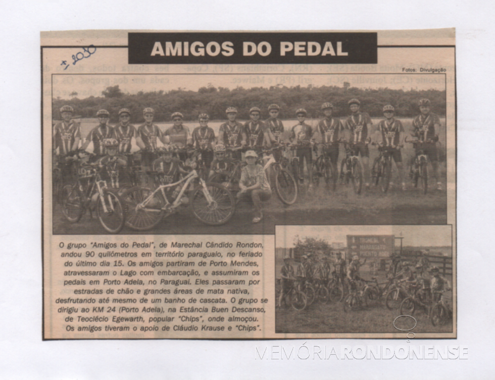 || Recorte de jornal ref. o ciclotour de ciclistas rondonense  ao Paraguai, em novembro de 2010.
Imagem: Acervo Paul Lírio Berwig - FOTO 27 - 