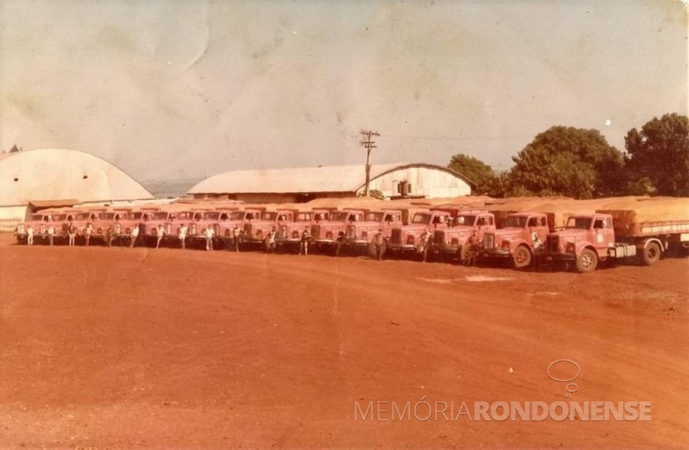 || Parte da frota de caminhões da Copagril, em foto de 1978.
Imagem: Acervo Projeto Memória Rondonense - FOTO 5 - 