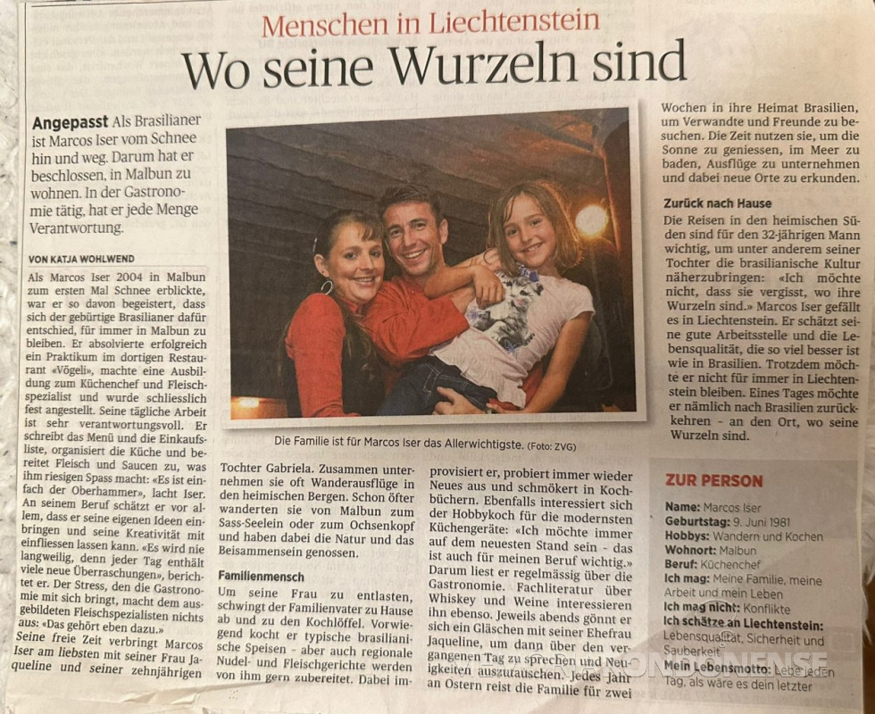 || Rondonense Marcos Iser, esposa e filha . Destaque em publicação do Principado Liechtenstein, em
Imagem: Acervo pessoal - FOTO 19 -
