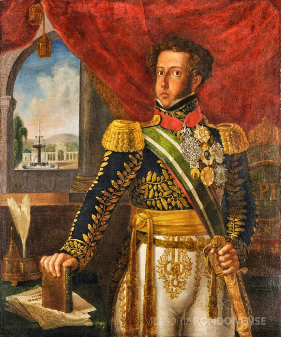 || Imperador D. Pedro I com o braço apoiado num exemplar da 1ª Constituição Brasil, por eler outorgada em março de 1826.
Acervo: Brazil Imperial/Facebook. Pintura com autor não identificado - FOTO 3 -