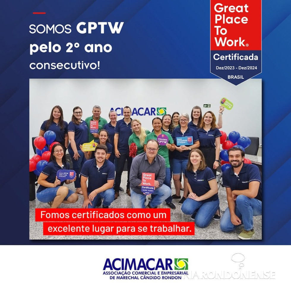 || Arte sobre a certificação da Acimacar como