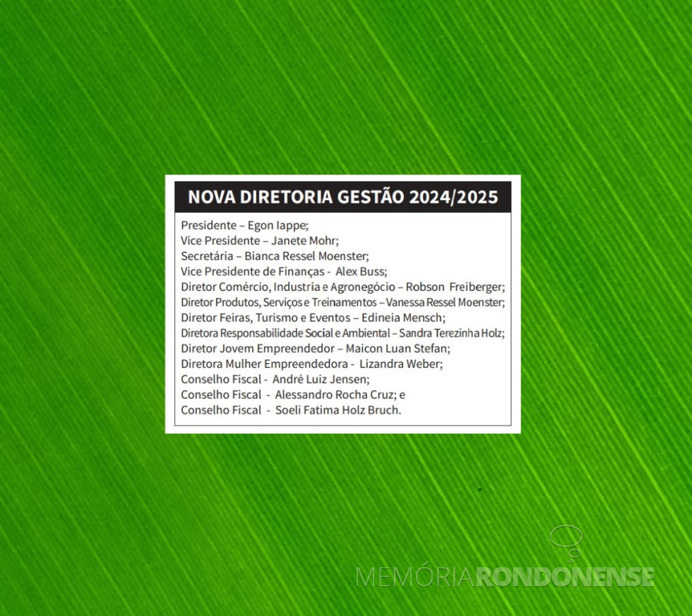 || Composição da diretoria da ACIM gestão 2024/2025, empossada em maio de 2024.
Imagem: Acervo TRribuna do Oeste - FOTO 34 -
