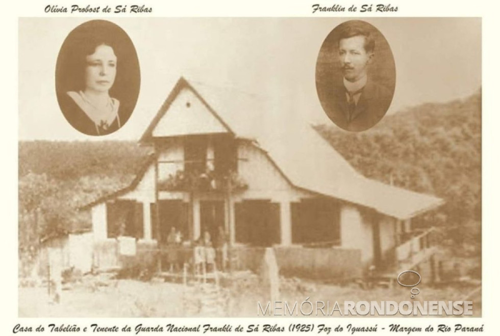|| Residência do tabelião Franklin de Sá Ribas (destaque com a esposa), na cidade de Foz do Iguaçu, ele barbaramente morto pelos revolucionários paulistas, em outubro de 1924.
Imagem: Acervo de Waldir Guglielmi Salvan - FOTO 4 -