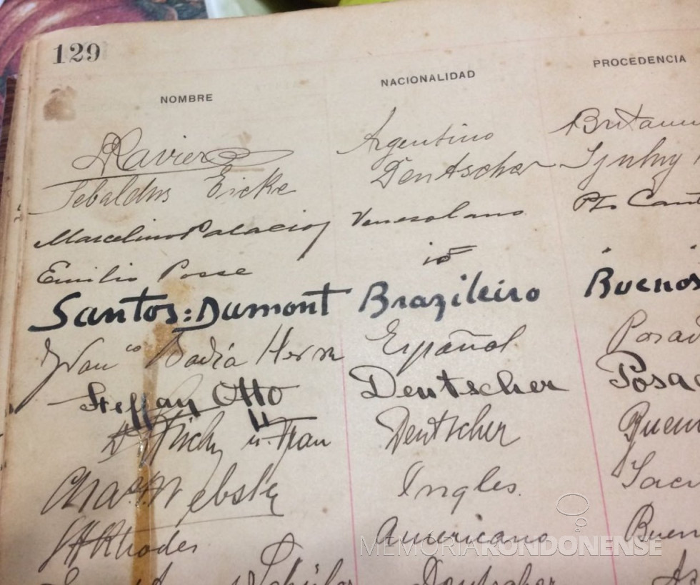 || Destaque do registro da hospedagem de Santos Dumont no antigo