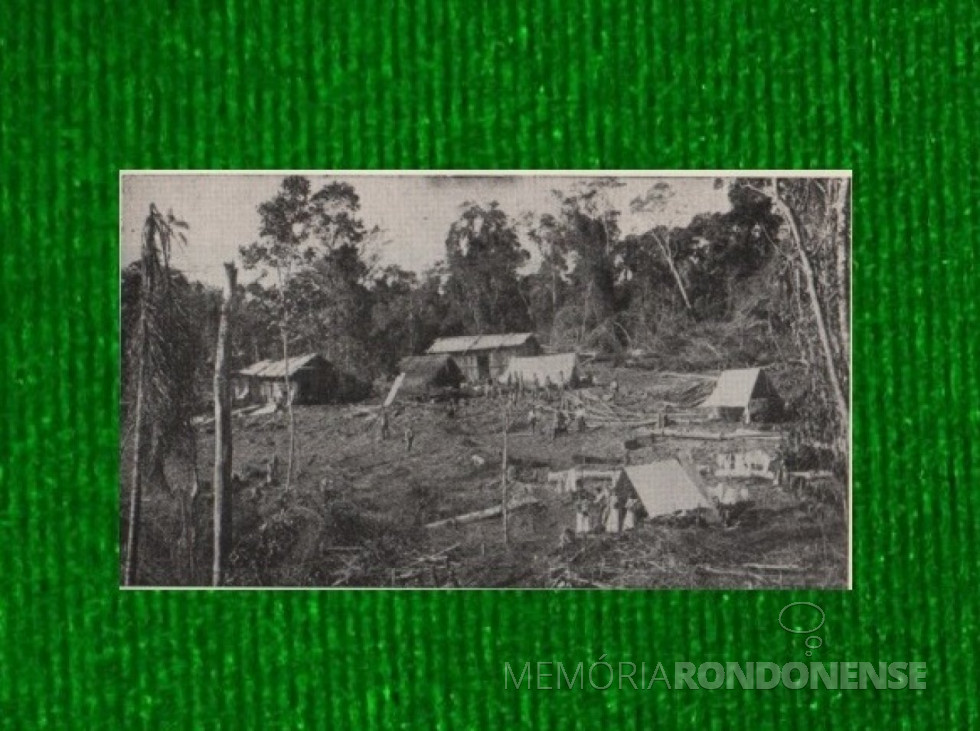 || Comissão de medição, chefiada por Cândido Abreu, instalada na margem do Rio Paraná, opnde mais tarde surgiu a localidade de Rio Branco, já localizada no município de Marechal Cândido Rondon.
Imagem: Acervo do livro