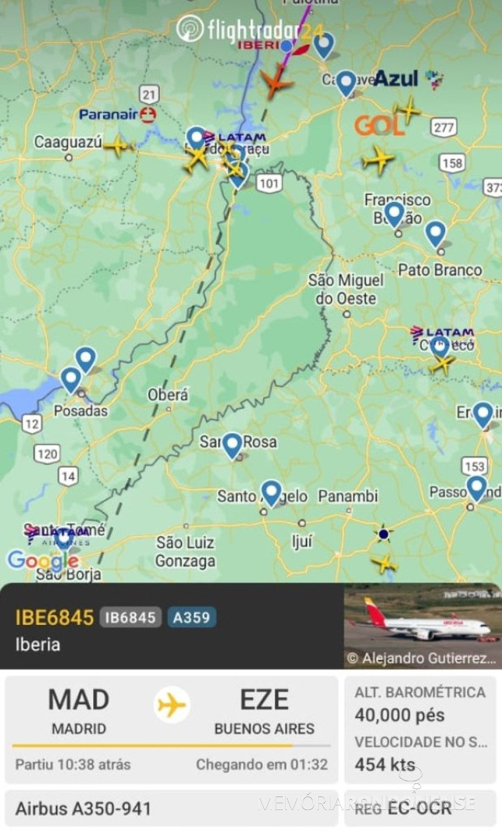 || Identificação da rota do avião da Iberia com destino a Buenos Aires, em 31 de julho de 2024.
Imagem: Acervo Flightradar - FOTO 23 -