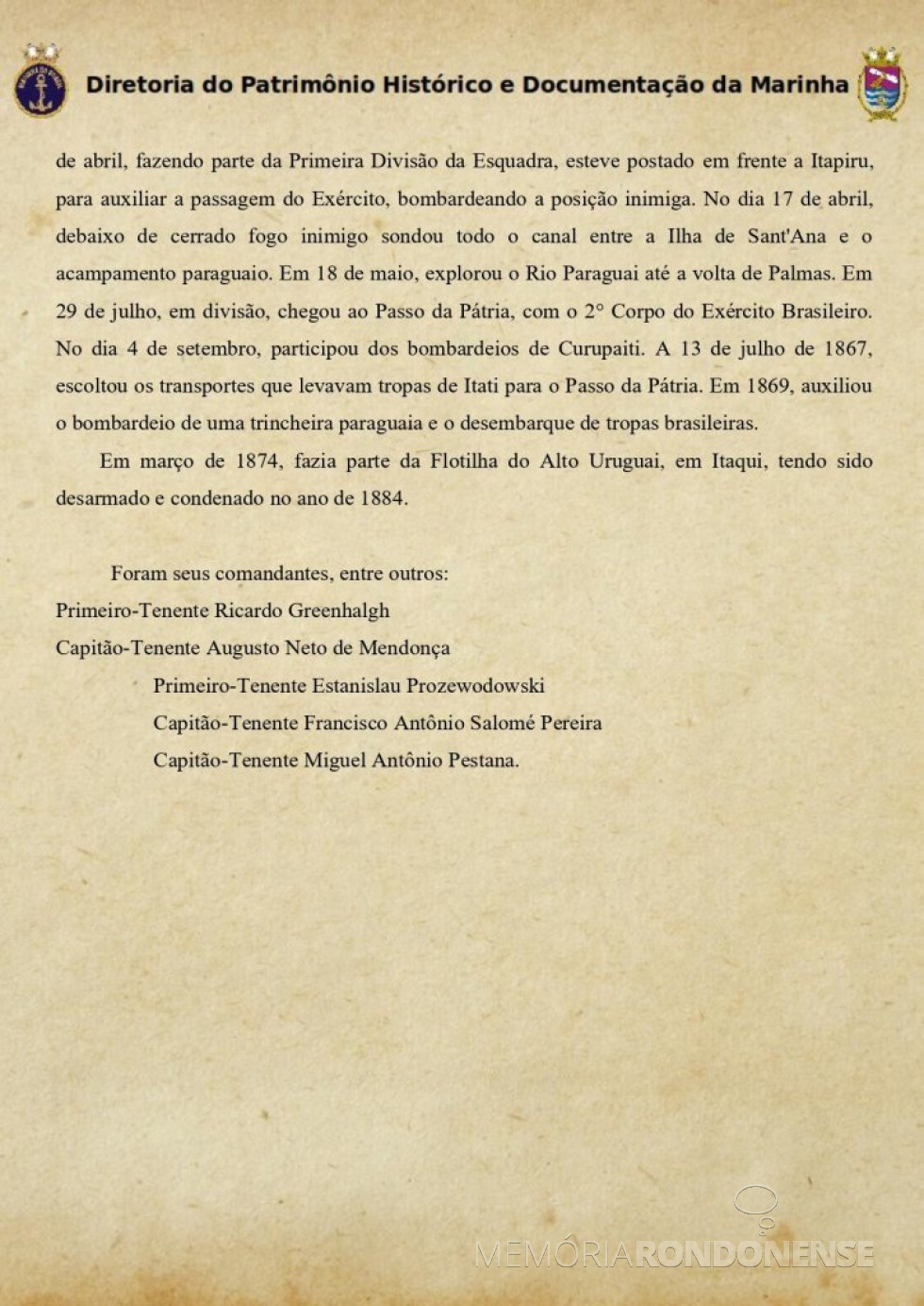 || Descrição (parte final) das especificações técnicas e de estrutura da canhoneira