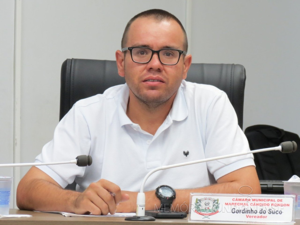 || Vereador Cleiton Freitag (Gordinho do Suco), candidato a vereador de Marechal Cândido Rondon (reeleição) mais votado, em outubro de 2024.
Imagem: Acervo Câmara Municipal de Marechal Cândido Rondon - FOTO 35 -