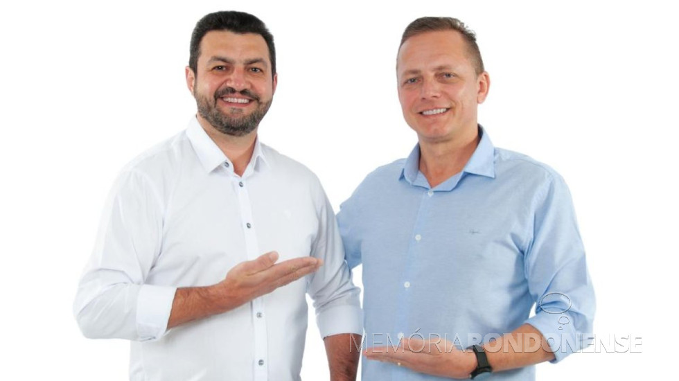|| Adriano Backes (e) e Vanderleri Caetano Sauer, eleitos a prefeito e vice-prefeito de Marechal Cândido Rondon, em outubro de 2024.
Imagem: Acervo Projeto Memória Rondonense - FOTO 33 -