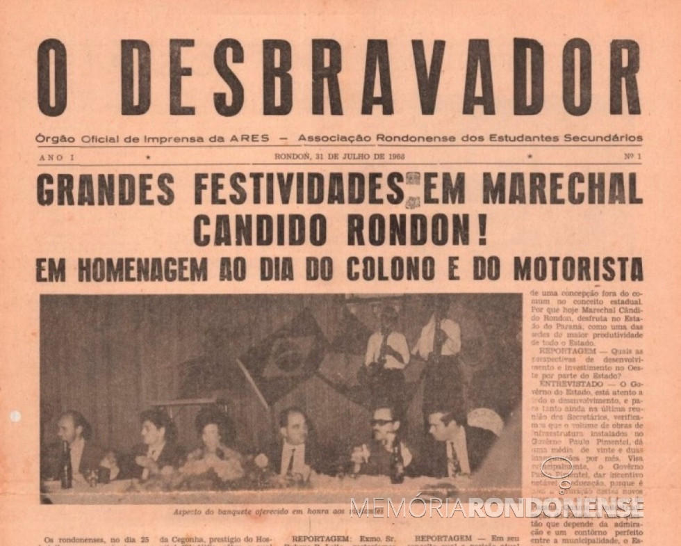 || Página inicial da edição nº 1, do jornal rondonense