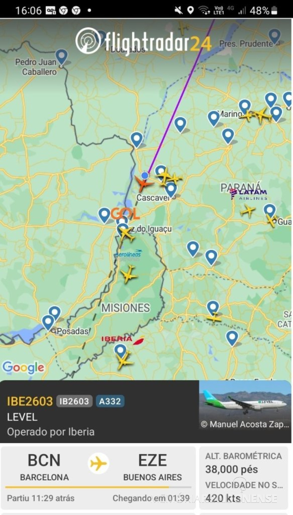 || Identificação da rota do avião da Leval com destinho final na cidade de Buenos Aires, em 10 de novembro de 2024.
Imagem: Acervo Flightradar - FOTO 36 -