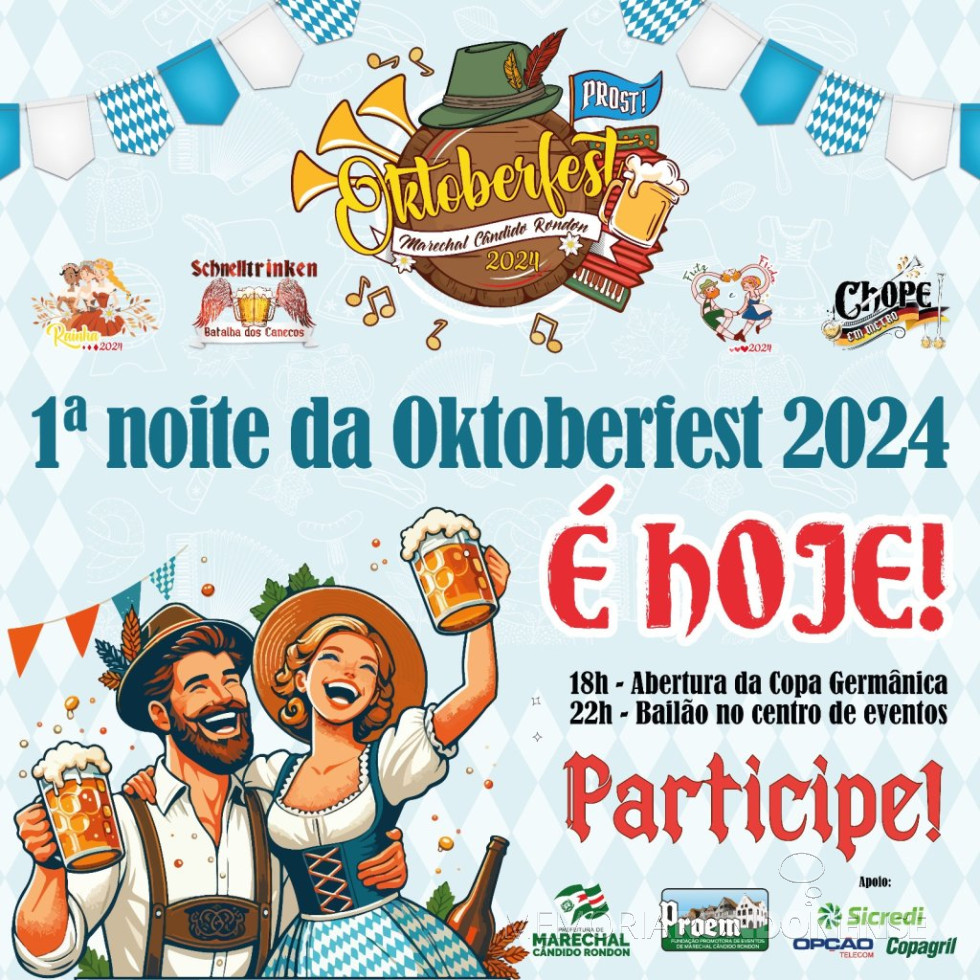 || Convite para 1ª noite da Okberfest 2024 de Marechal Cândido Rondon, em outubro.
Imagem: Acervo Prefeitura Municipal - FOTO 25 -