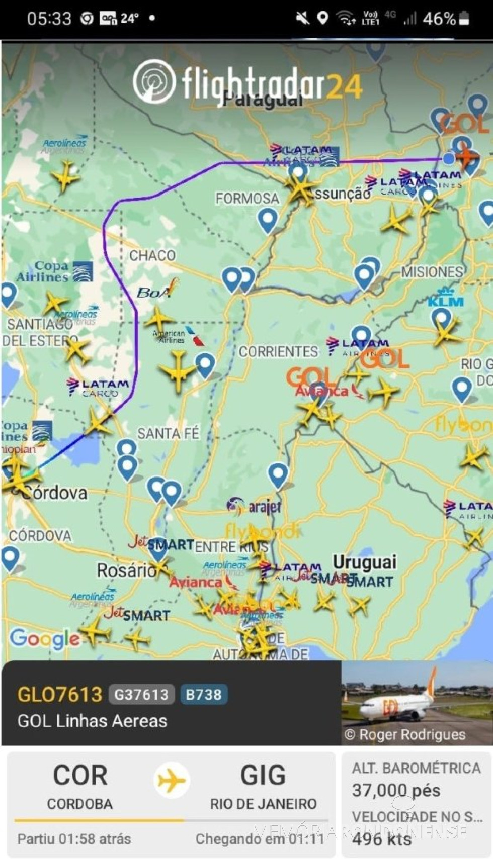 || Identificação da rota do avião da Gol com destino à Capital Paulista, procedente de Córdoba, Argentina, em 02 de dezembro de 2024.
Imagem: Acervo Flightradar - FOTO 23 -