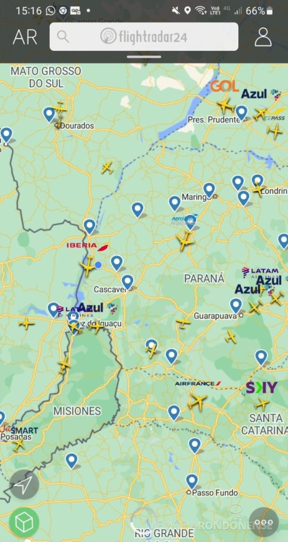 ||Identificação da rota do avião da Iberia que cruzou o espaço aéreo da cidade de Marechal Cândido Rondon, em 03 de dezembro de 2024.
Imagem: Acervo Flightradar - FOTO 34 -