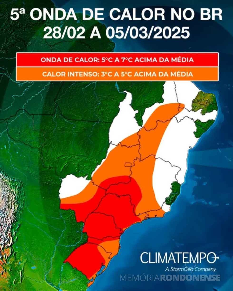 || Mapa climatológico elaborada pela empresa de meteorologia Climatempo, com destaque para as regiões que seráo atingidas pela 5ª onda de calor.  - FOTO 27 -