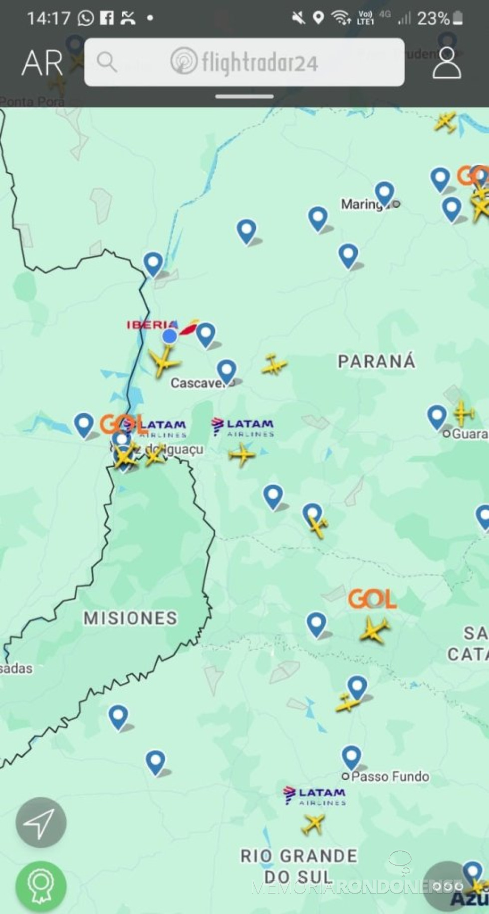 || || Identificação da rota da aeronave da Iberia que cruzou o espaço aéreo da cidade de Marechal Cândido Rondon, na tarde de 25 de abril de 2025.
Imagem: Acervo Flightradar - FOTO 20 -