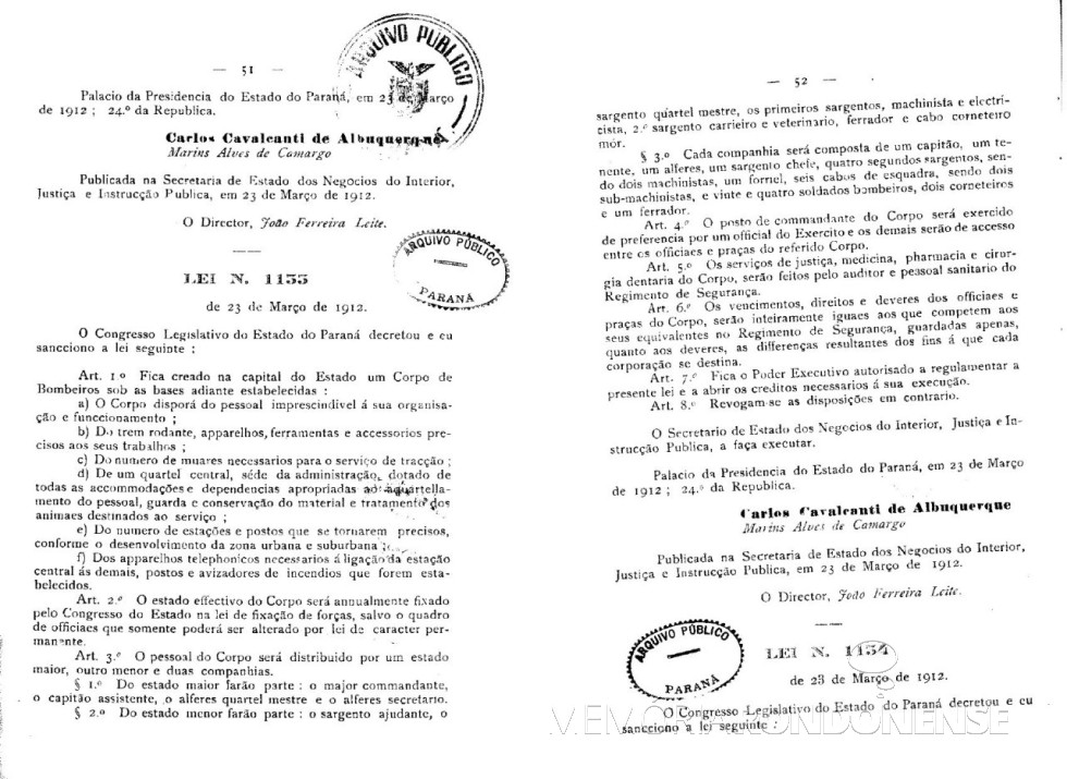 || Cópia da publicação  na Lei nº 1.133, no Diário Oficial do Estado.
Imagem: Acervo Arquivo Público do Estado do Paraná - FOTO 2 -