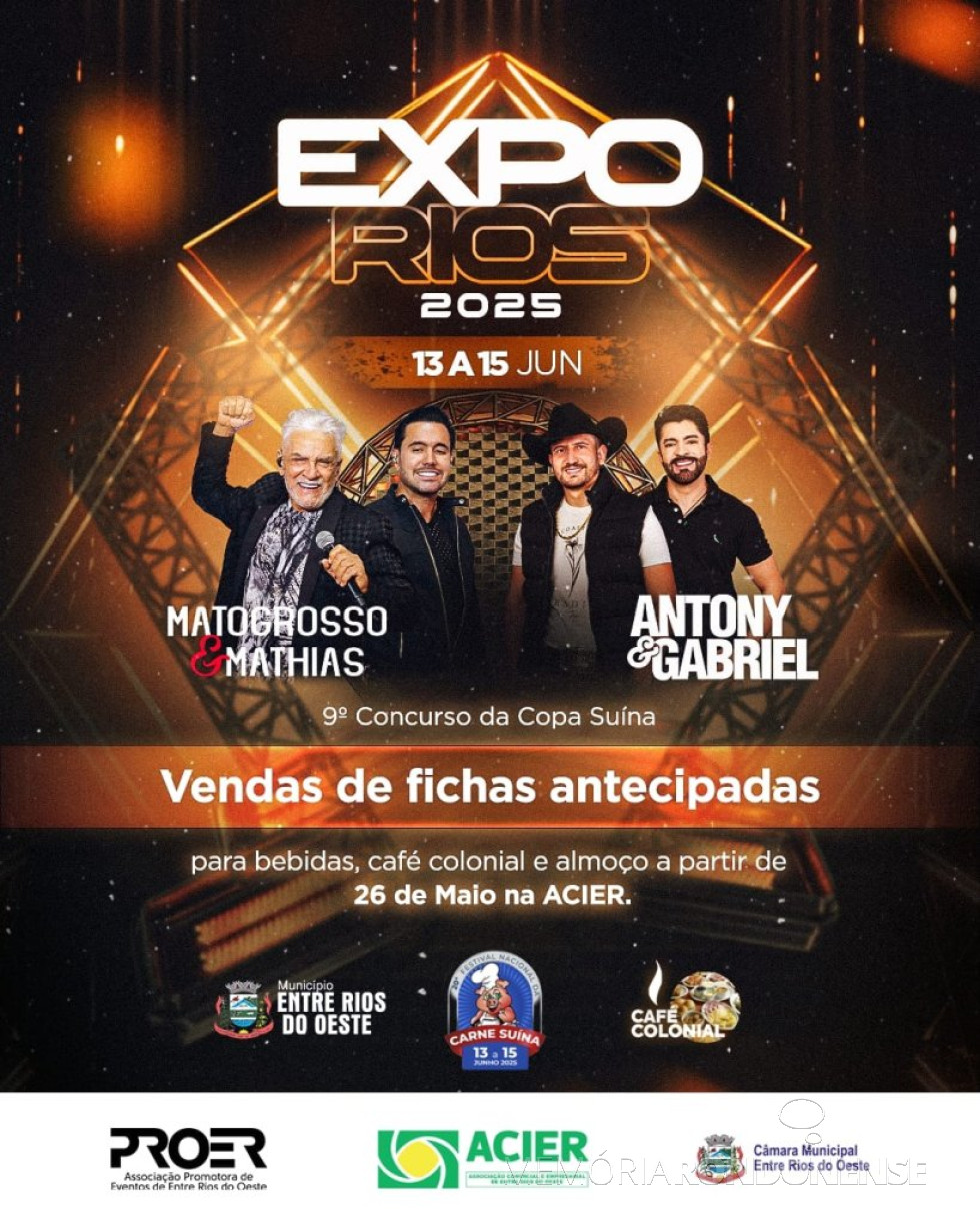 || Cartaz convite para as festividades de Entre Rios do Oeste, em junho de 2025.
Imagem: Acervo da Prefeitura Municipal - FOTO 28 -