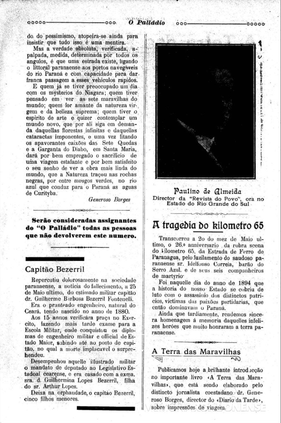|| Parte do texto do jornalista paranaense Generoso Borges, em