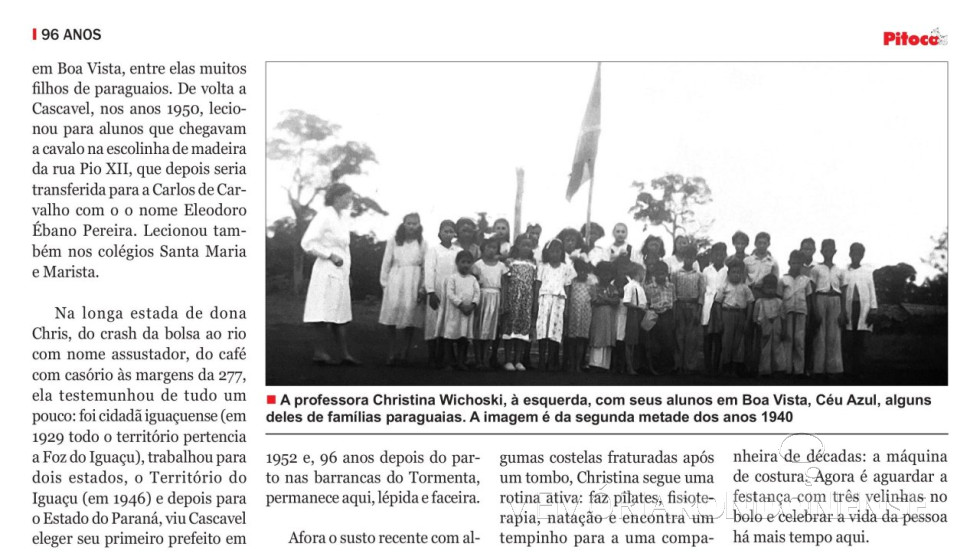 || Parte final da matéria sobre a pioneira Christina Wichoski Konolsaisen publicada por
