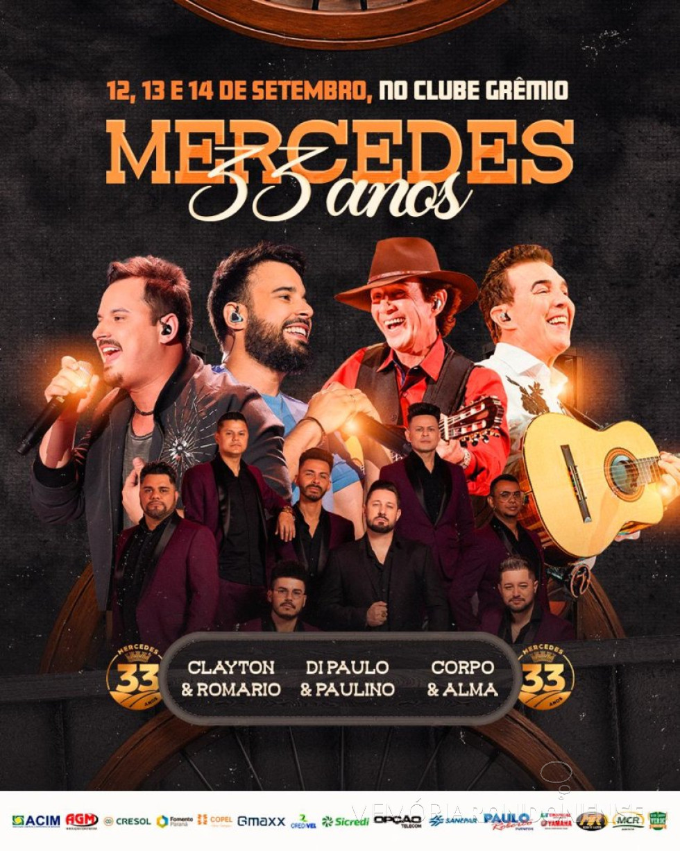|| Cartaz convite para os shows festivos dos 33 anos de Mercedes, em setembro de 2025.
Imagem: Acervo de Guilherme Heinzen - FOTO 28 -