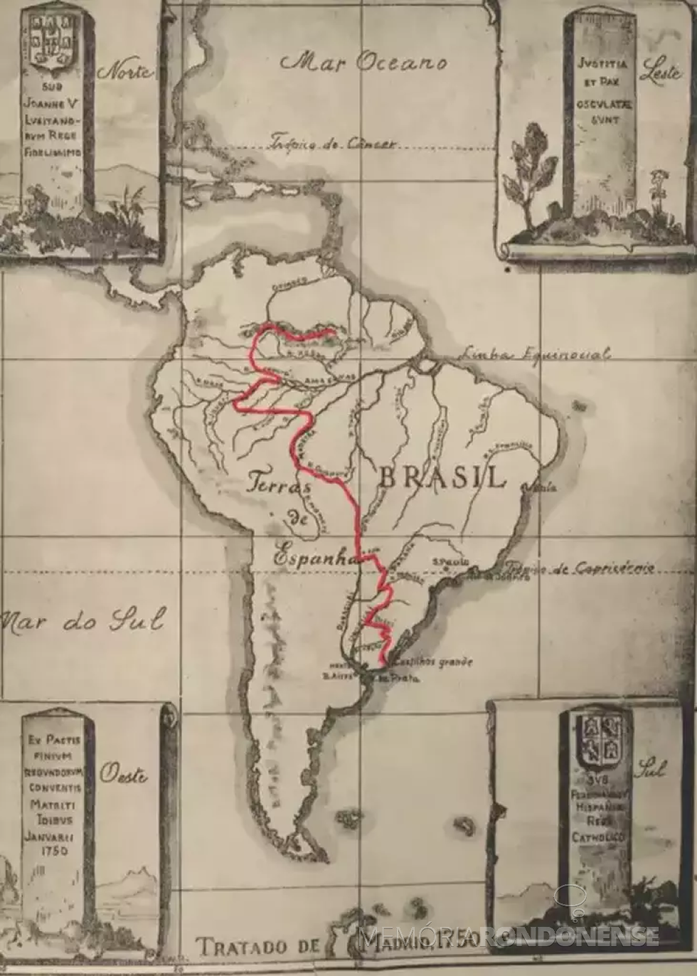 || Mapa do Arquivo Histórico Nacional mostra o desenho da fronteira  fixada em 1750.
Imagem: Acervo Campo Grande News - FOTO 2 -
