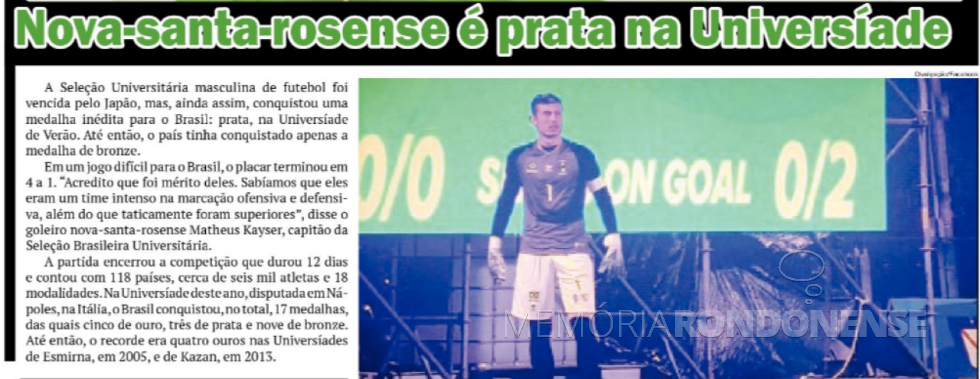 || Recorte informativo do jornal O Presente sobre a participação do nova-santa-rosense na Seleção Universitária. 
Imagem: Acervo O Presente - FOTO  15 -
