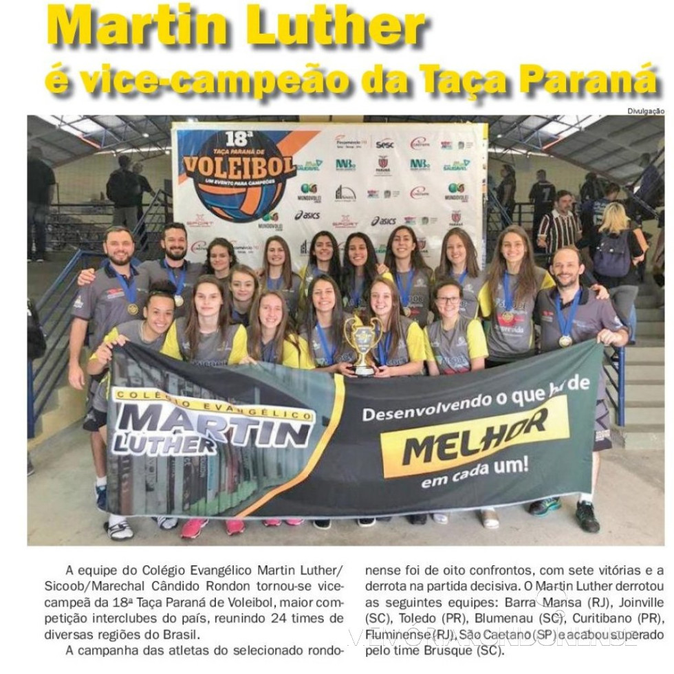 || Destaque do jornal O Presente sobre a conquista do título de vice-campeão pelo Colégio Evangélico Martin Luther. 
Imagem: Acervo O Presente - FOTO 9 -