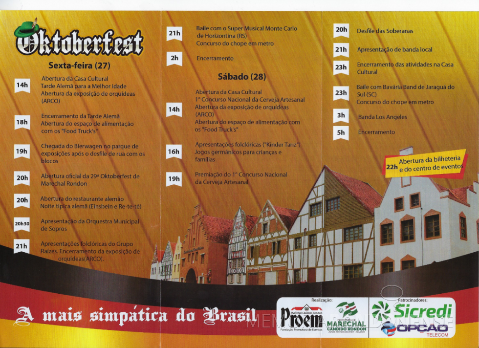 || Página interna do folder da 29ª Oktoberfest de Marechal Cândido Rondon. 
Imagem: Acervo Memória Rondonense - FOTO 13 - 
