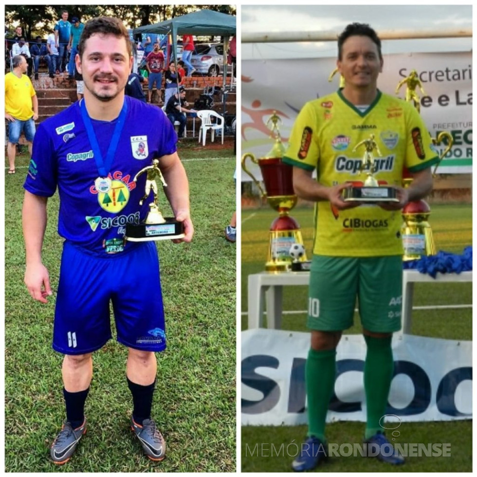 || Maicon Krein (e) e André Freitas (Mané), os dois artilheiros do Campeonato Municipal de Futebol Amador 2018, divisão Ouro, de Marechal Cândido Rondon. 
Imagem: Arquivo pessoal - Montagem: Tioni de Oliveira - FOTO 27 -