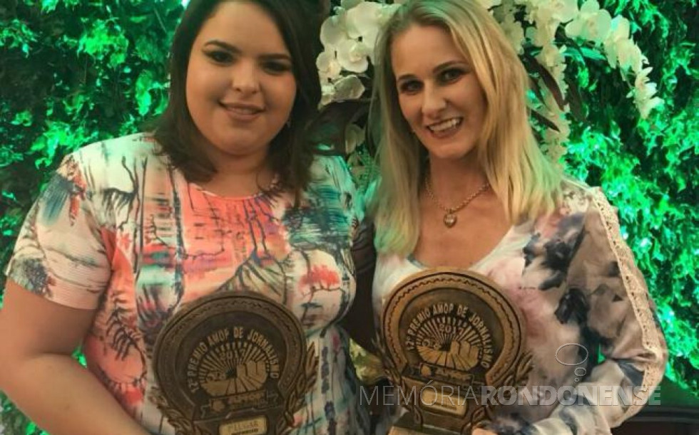 || Jornalistas Mirely Lins Weirich e Marili Besso Koehler, do jornal O Presente, premiadas no Prêmio Amop de Jornalismo 2017.
Imagem: Acervo O Presente - FOTO 24 -