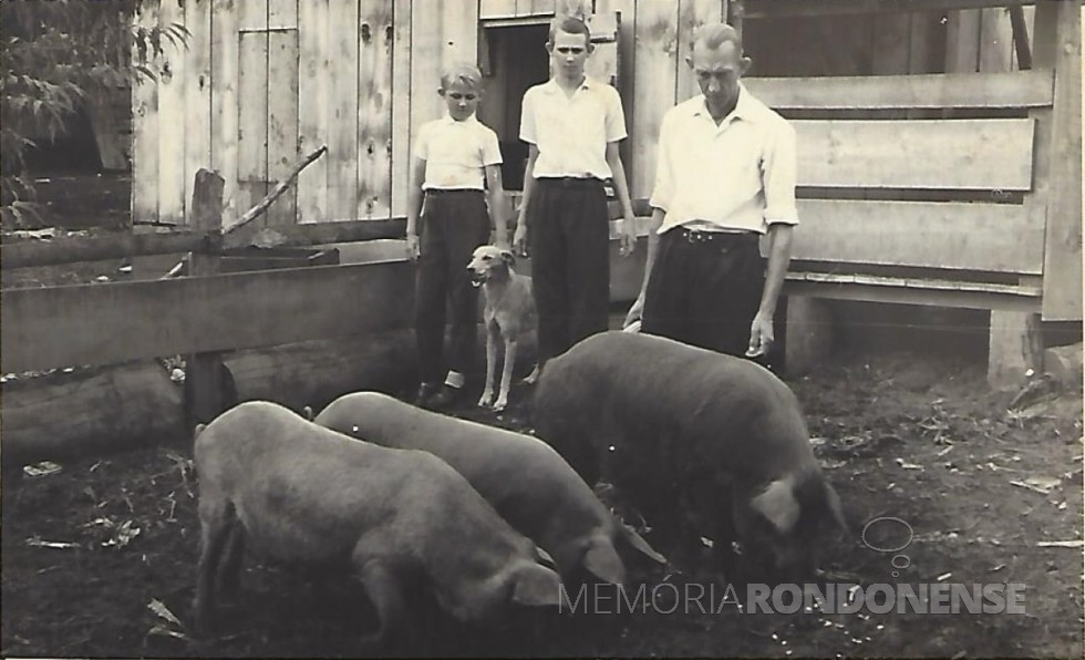 || Otto Kaiser com os filhos Waldemar e Elemar, da esquerda à direita.  O pioneiro faleceu em janeiro de 1983.
Imagem: Acervo Waldemar Kaiser - FOTO  14 –
