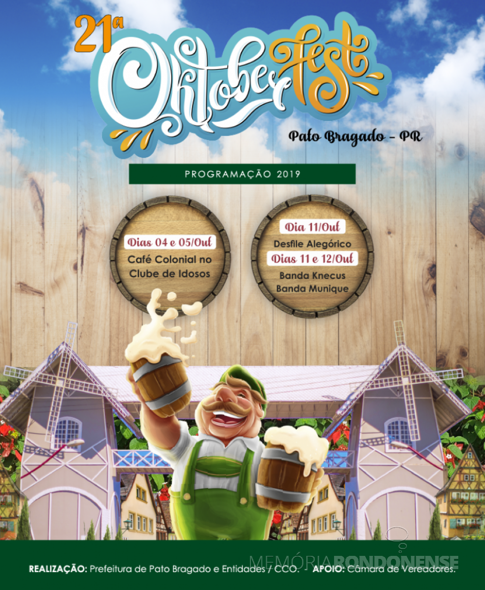 || Cartaz da 21ª Oktoberfest de Pato Bragado, em outubro de 2019.
Imagem: Acervo Memória Rondonense - FOTO 22 -