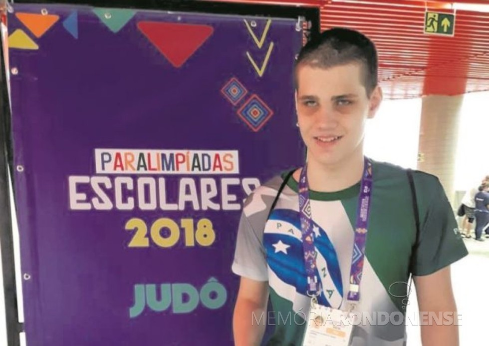 || Gustavo Alberto Ohse Hanke campeão brasileiro - medalha de ouro no Judô nas Paralímpicas Escolares 2018. 
Imagem: Acervo O Presente - FOTO 14 -