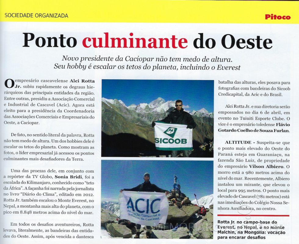 || Destaque da revista Pitoco, editada em Cascavel, revelando o perfil do empresário Alci Rotta Junior, presidente da Caciopar biênio 2018/2019. - foto 18 -
