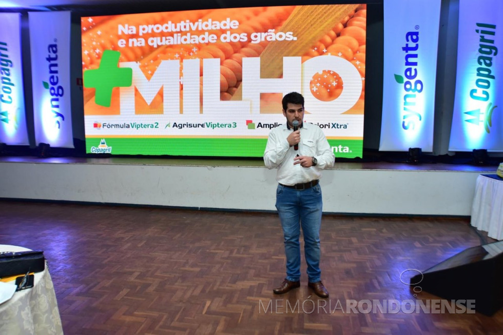 || Rodolfo Bonfim dos Santos, representante da Syngenta na premiação do Grano Top Milho 2018.
Imagem: Acervo Comunicação Copagril - Crédito: Marcelo LeobetT - FOTO 18 -