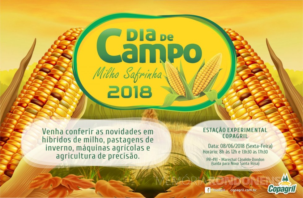 || Dístico do Dia de Campo Milho Copagril 2018. 
Imagem: Acervo Imprensa Copagril - FOTO 12 - 