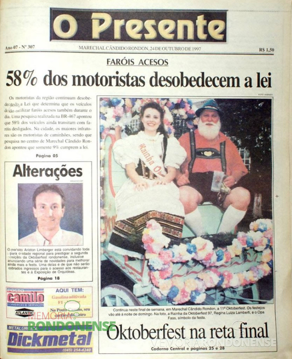 || Capa da primeira edição colorida do jornal O Presente, que circulou no dia 24 de outubro de 1997.
Imagem: Acervo O Presente - FOTO 12 -