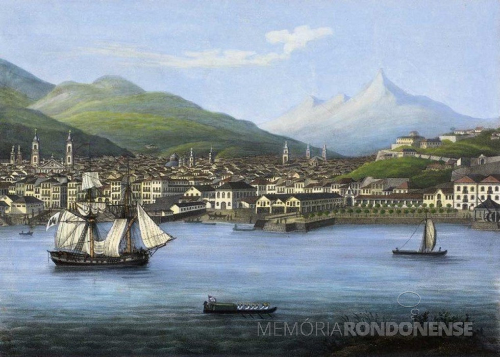 || Porto da cidade do Rio de Janeiro, em pintura de meados do século 19, de autor desconhecido.
Neste ponto aportaram os primeiros alemães que chegaram ao Brasil, em junho de 1824.
Imagem: Acervo Ibanes Mendes
