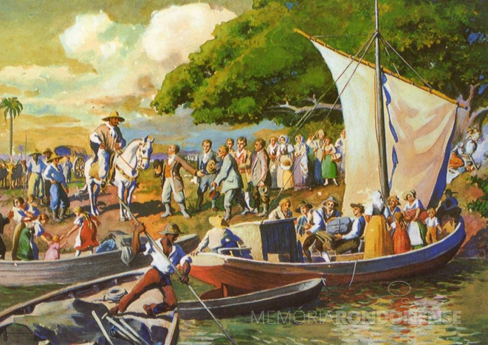 || Imigrantes alemães chegando em São Leopoldo, em 1825. Tela de Ernst Zeuner (1895-1967).
Imagem: Acervo Museu Visconde de São Leopoldo - FOTO 2-