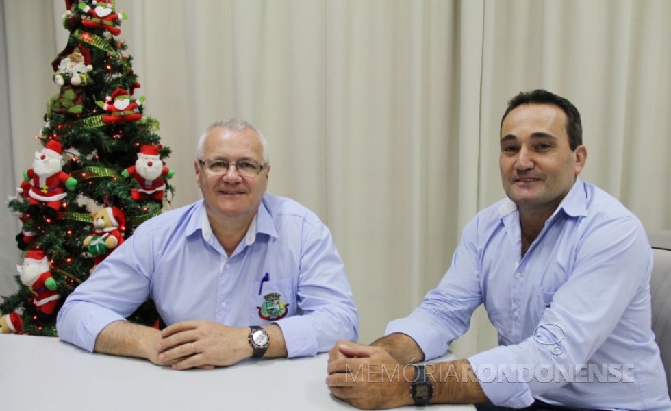 || Leomar Rohden (e) e Dirceu Anderle  - eleitos prefeito e vice-prefeito de Pato Bragado, em outubro de 2016.
Imagem: Acervo AquiAgora.net - FOTO 10 - 
