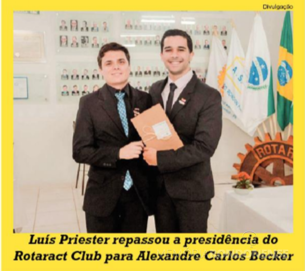 || Transmissão de cargo de presidente no Rotaract Club de Marechal Cândido Rondon para a gestão 2019/2010. 
Imagem: Acervo O Presente - FOTO 19 - 
