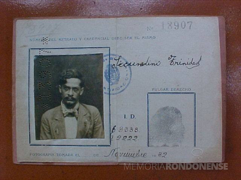|| Pioneiro Secundino Trinidad (Tropelito), falecido em outubro de 1989.
Imagem: Acervo Professor Tarcisio Vanderlinde - FOTO 6 -