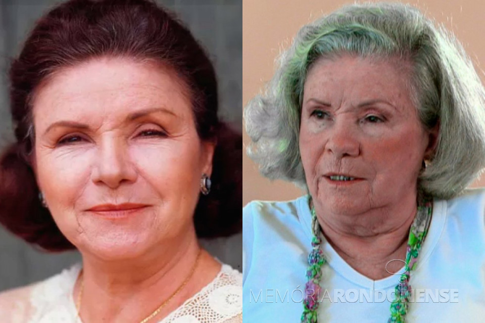 || Atriz Eloisa Mafalda (e) nos tempos áureos de atuação nas novelas e em foto recente já afastada da e produções e moradora em Petrópolis, falecida em maio de 2018.
Imagem: Acervo TV História - FOTO 16 -